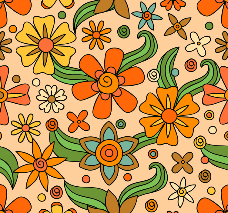 Tapeta kwiaty Złote i żółte kwiaty z lat 70-tych - TenStickers