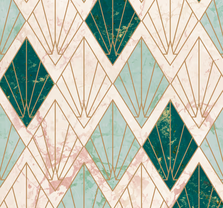 Tapeta kafelki Wzór w stylu art deco zieleń morska - TenStickers