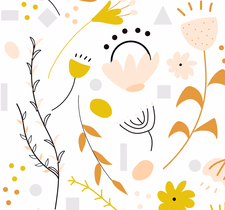 Tapeta kwiaty Ręcznie rysowane kwiaty i kropki - TenStickers