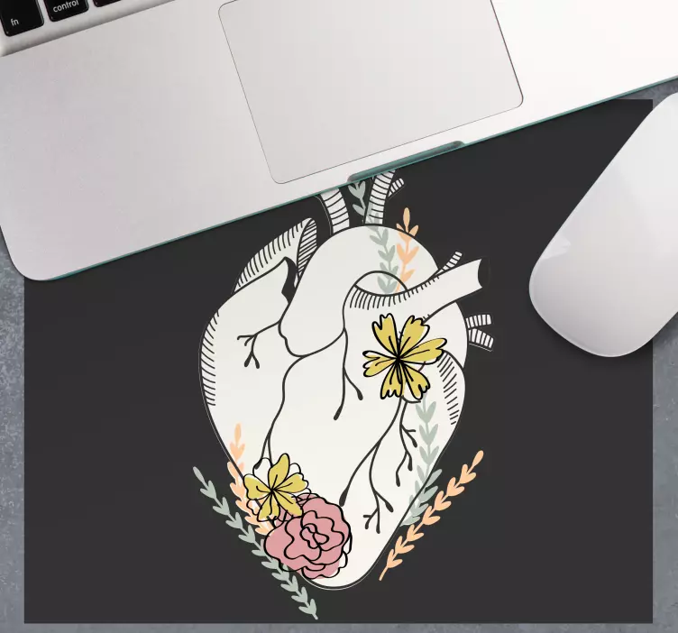 Oryginalna podkładka pod mysz serce anatomiczne w kwiaty - TenStickers