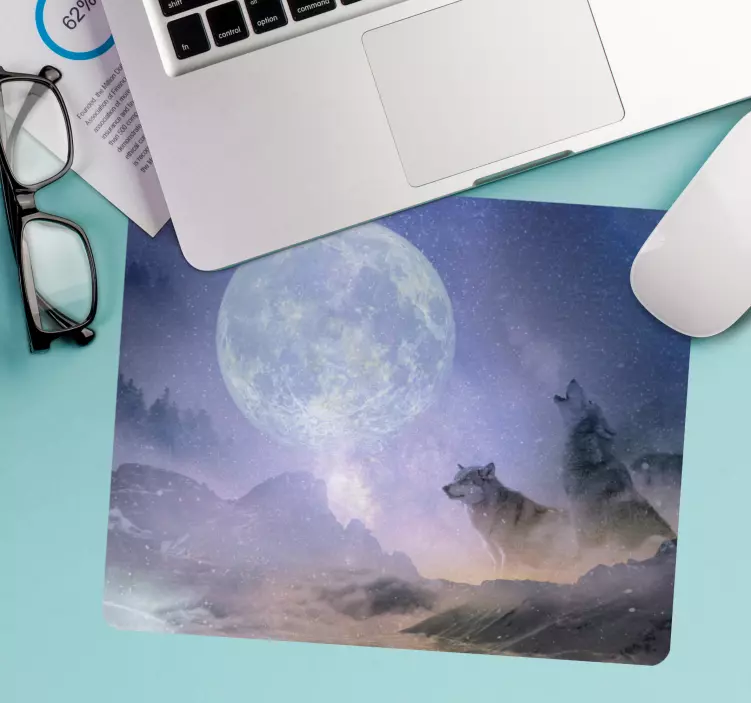 Oryginalna podkładka pod mysz wilki przy księżycu - TenStickers