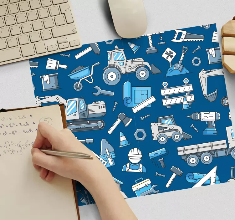 Oryginalna podkładka pod mysz Białe koparki na niebieskim tle - TenStickers