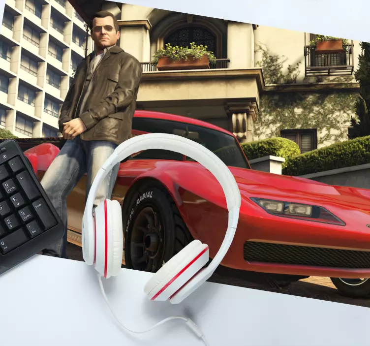 Podkładka pod mysz gamingowa postać obok czerwonego pojazdu - TenStickers