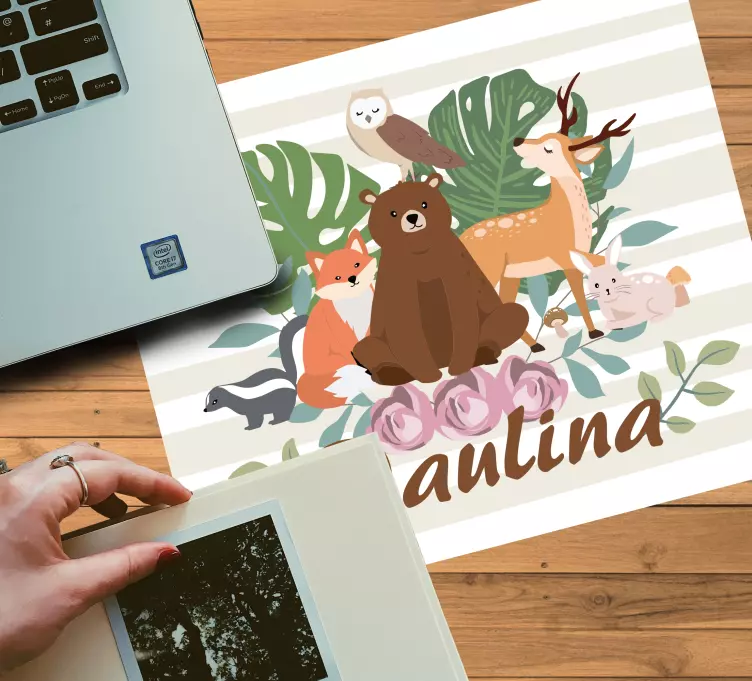 Podkładka pod mysz z imieniem urocza kompozycja zwierząt - TenStickers