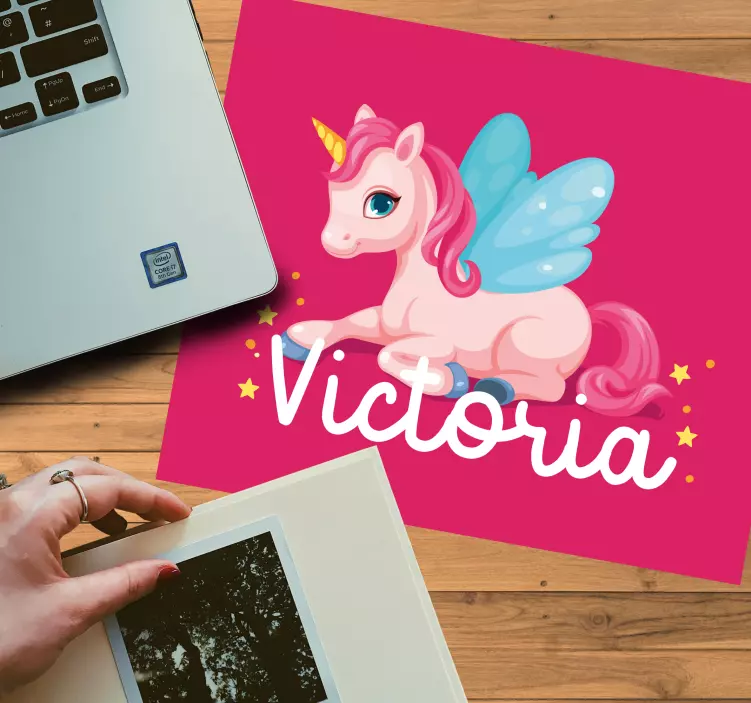 Podkładka pod mysz z imieniem w uroczy design jednorożca - TenStickers