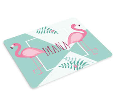 Podkładka pod myszkę z imieniem Słodkie flamingi z liśćmi - TenStickers