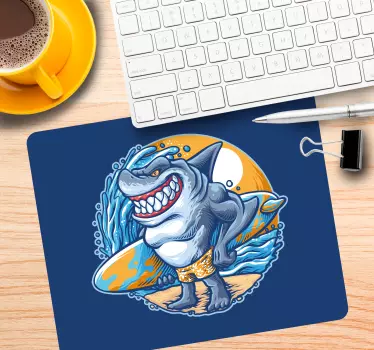 Podkładka pod mysz gamingowa rekin z deską surfingową - TenStickers