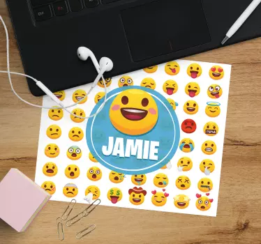 Podkładka pod mysz z imieniem w radosne emotki - TenStickers