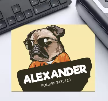 Podkładka pod myszkę z imieniem Kreskówka Pies mops - TenStickers