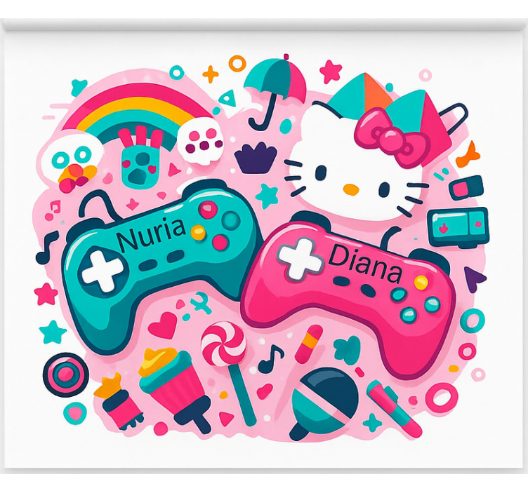 Roleta gamer dla dziewczynki kolorowe kontrolery i kotki - TenStickers