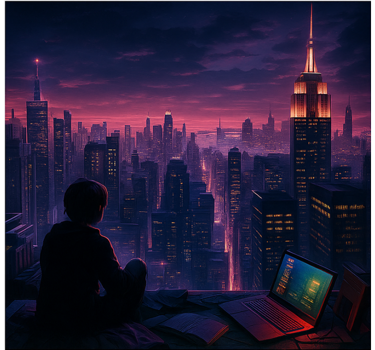 Roleta gamer futurystyczny wieżowiec z widokiem na gracza - TenStickers