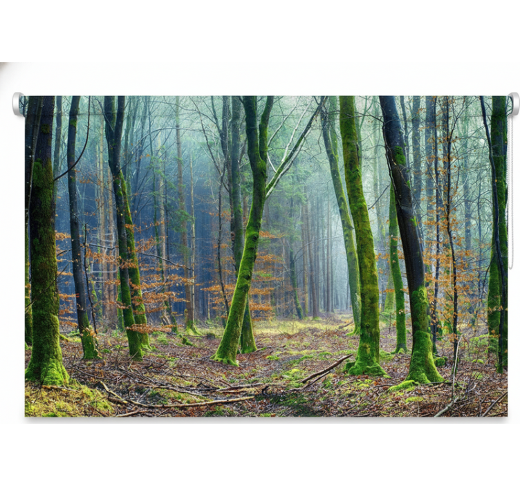 Roleta z drzewami w mglistym lesie japandi - TenStickers