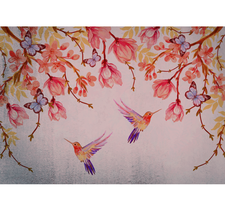 Roleta do kuchni kwiaty magnolii i ptaki w stylu chińskim - TenStickers