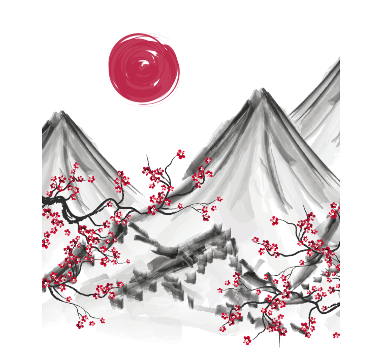 rolety z rysunkami Czerwone słońce w stylu japońskim - TenStickers