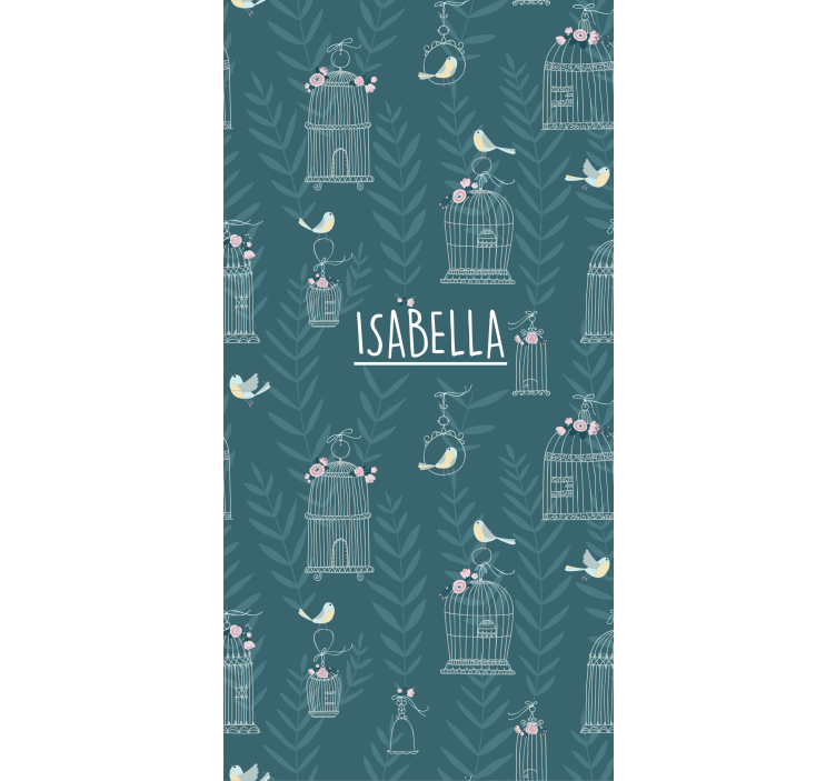 Roleta dla dzieci niebieskie klatki dla ptaków z imieniem - TenStickers