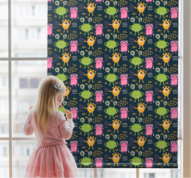 Roleta dla dzieci Zabawna kolorowa ilustracja kosmitów - TenStickers