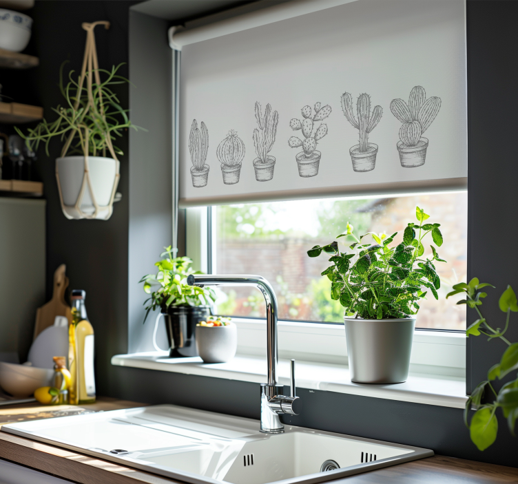 Roleta w kaktusy odcienie szarości - TenStickers