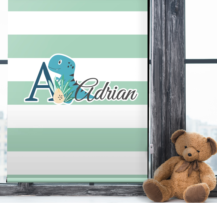 Roleta dla dzieci prążkowany dinozaur z imieniem - TenStickers