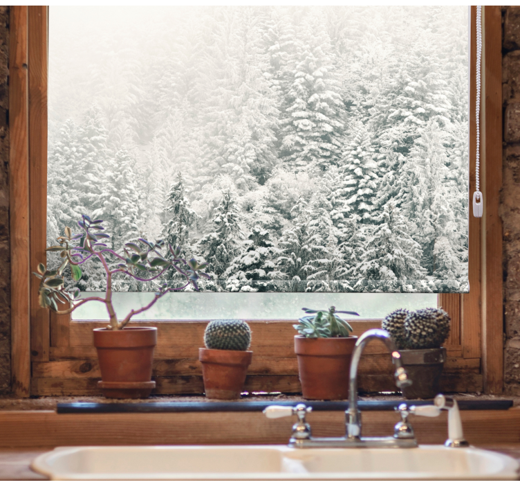 Roleta z drzewami sosny pokryte śniegiem - TenStickers