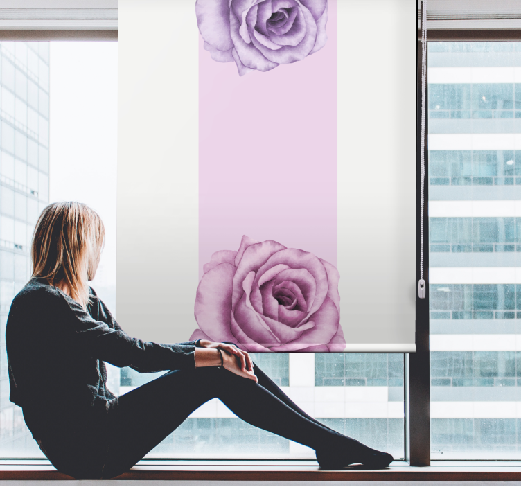 Roleta z kwiatami i roślinami fioletowy akcent różany - TenStickers