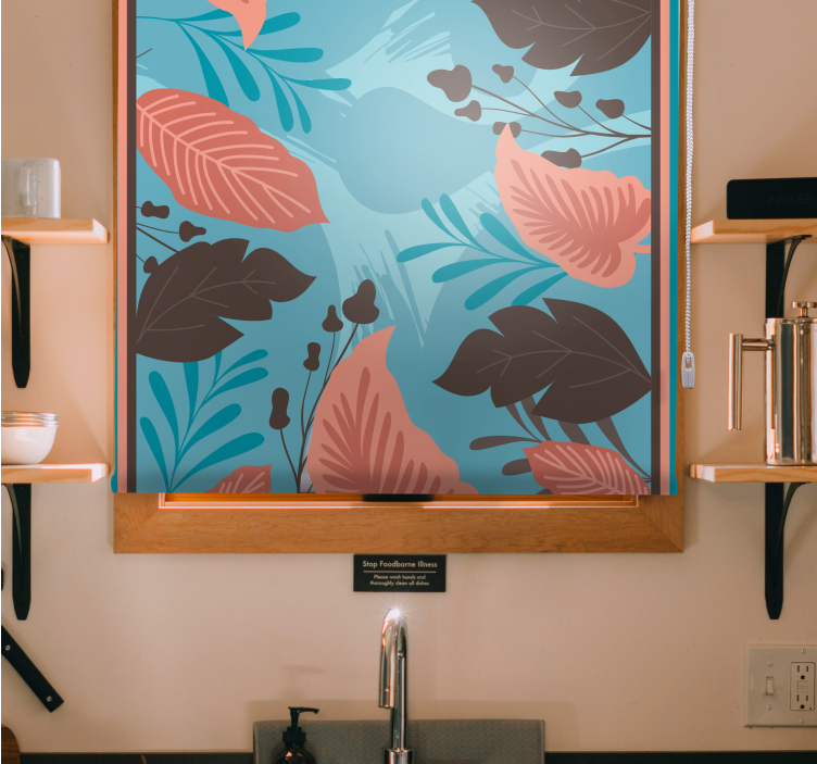 Roleta z kwiatami i roślinami liściasta kompozycja kwiatowa - TenStickers