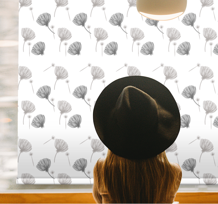 Roleta z kwiatami i roślinami miękki szary wzór - TenStickers