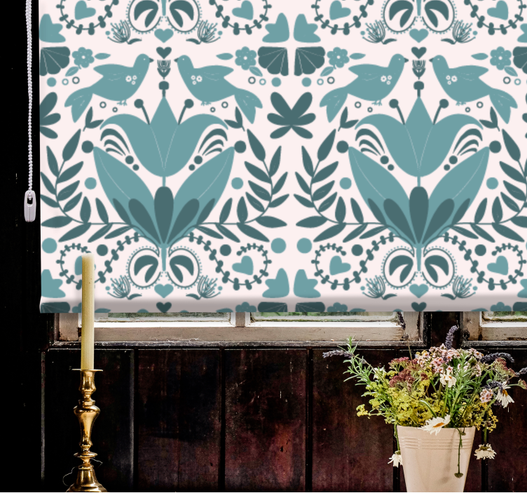 Roleta z kwiatami i roślinami wzór z ptakami - TenStickers