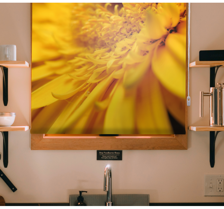 Roleta z kwiatami i roślinami w żółtym zbliżeniu - TenStickers