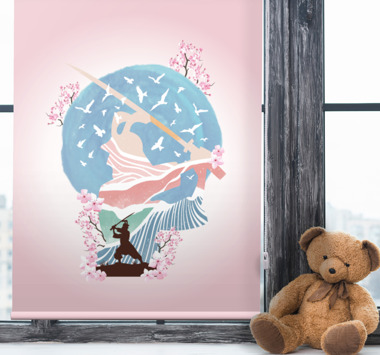 Roleta z rysunkami elegancka sylwetka samuraja - TenStickers