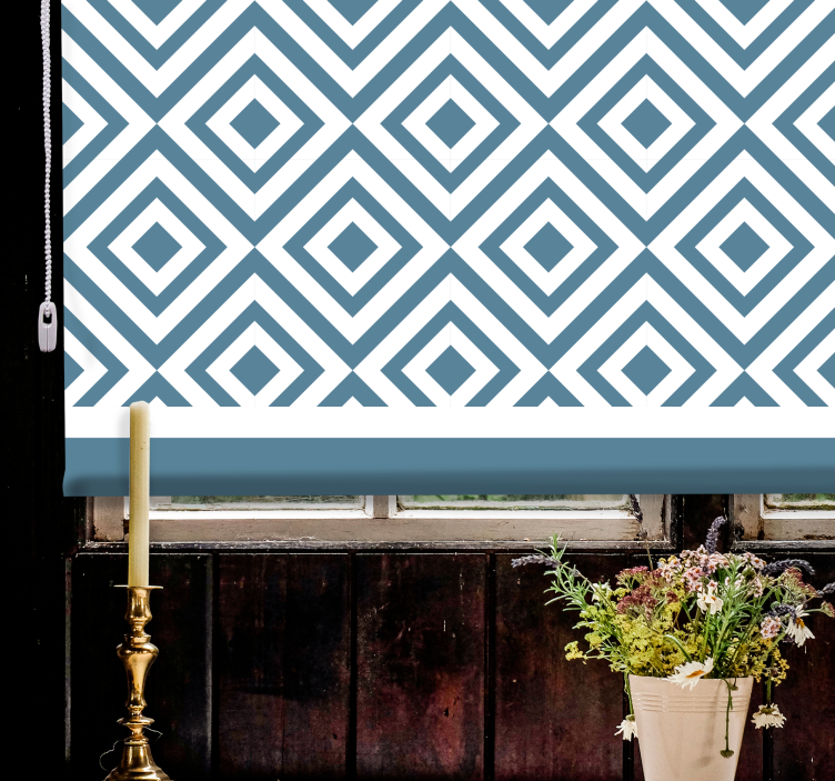 Rolety skandynawskie Niebieski i biały wzór kwadratów square - TenStickers