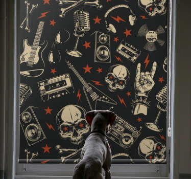 Roleta do pokoju nastolatka Grunge wzór muzyczny z czaszkami - TenStickers