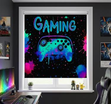 Roleta gamer kontroler na tle neonowych plam - TenStickers