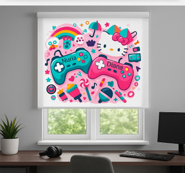 Roleta gamer dla dziewczynki kolorowe kontrolery i kotki - TenStickers
