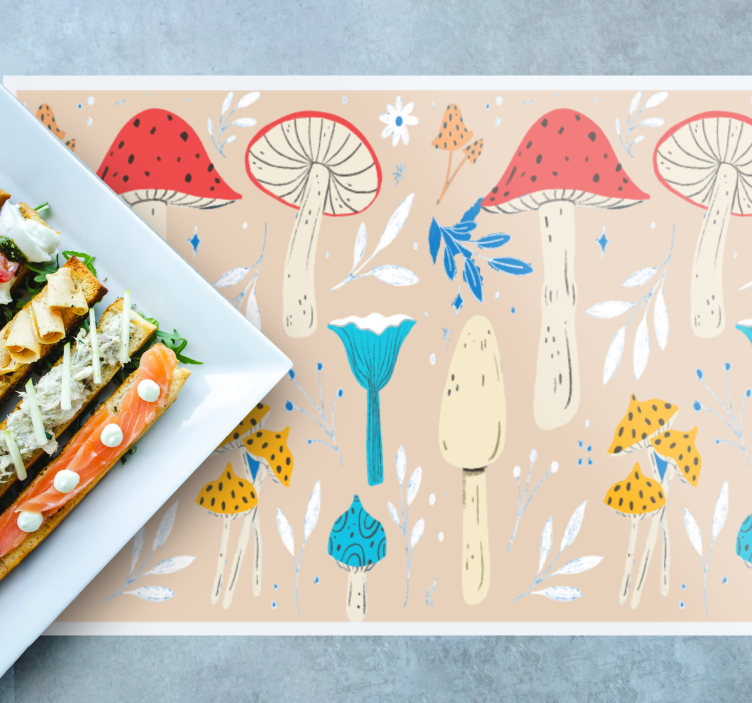 Oryginalna podkładka na stół Klasyczne grzyby beżowe tło - TenStickers