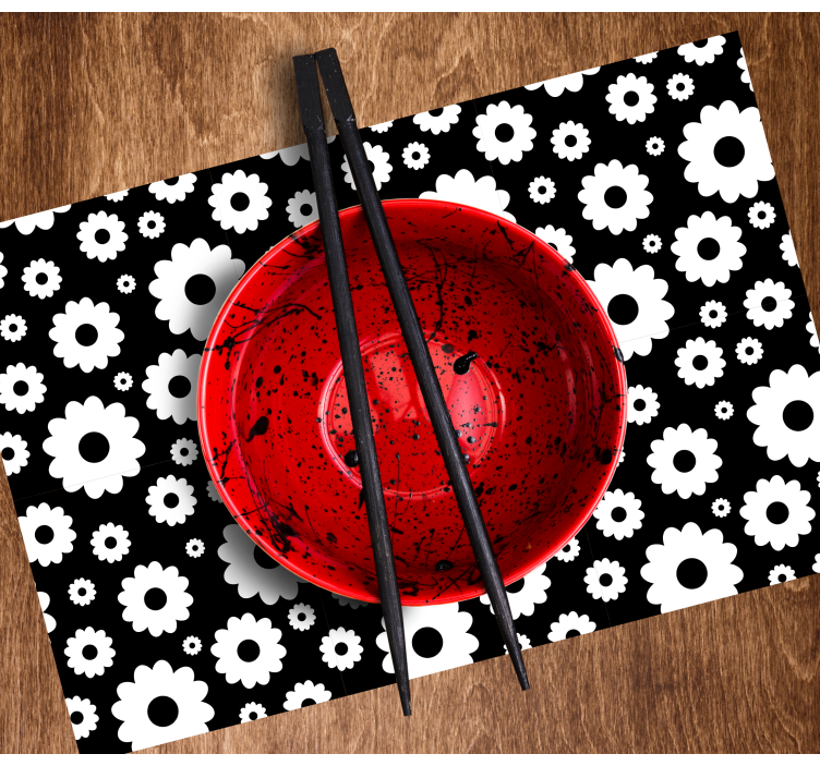 Podkładka na stół Czarne tło z białymi stokrotkami - TenStickers