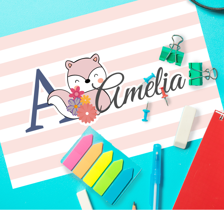 Podkładka na stół dla dzieci uroczy lis z kwiatami - TenStickers