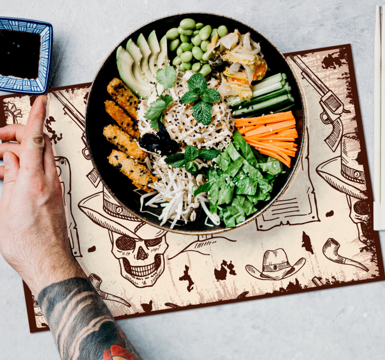 Podkładka na stół oryginalna czaszka i kowboj - TenStickers