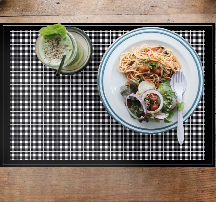 Podkładka pod talerze prostokątna Czarno-biały wzór w kratkę - TenStickers