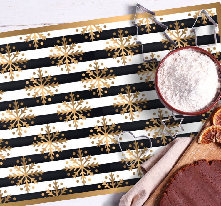 Podkładka na stół świąteczna złoty wzór płatków Śniegu - TenStickers