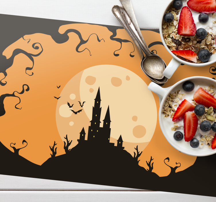 Podkładka na stół Halloween Zamek w pomarańczową noc - TenStickers