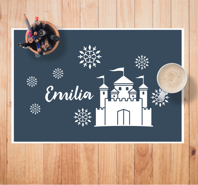 Podkładka zamek z płatkami śniegu i imieniem - TenStickers