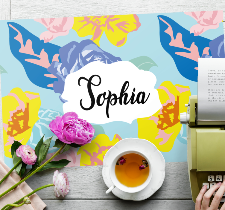 Podkładka na stół z imieniem Niebieskie i żółte liście - TenStickers