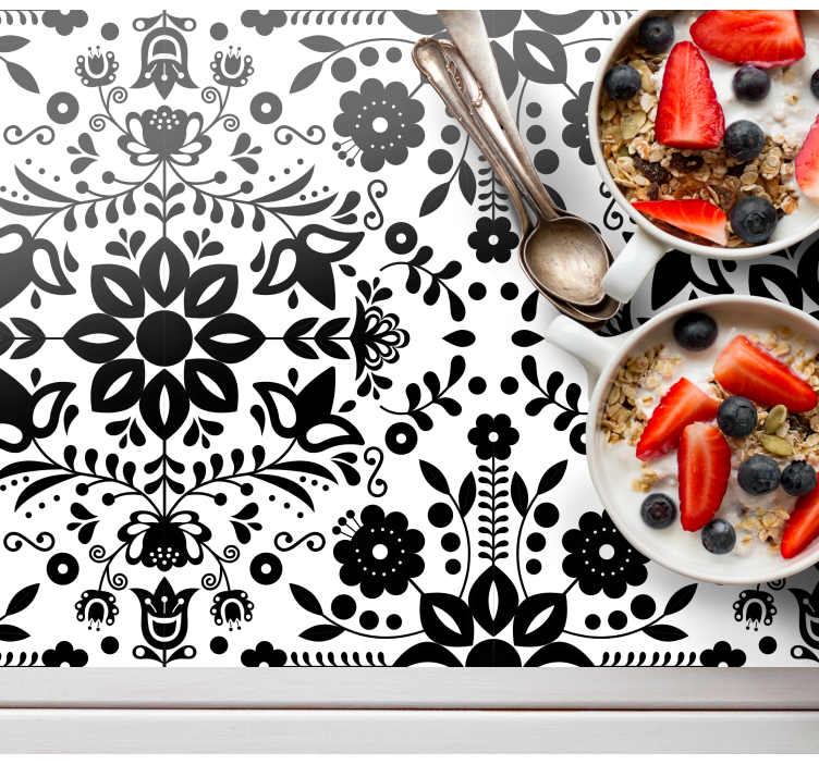 Podkładki na stół w kwiaty Czarny wzór ludowy - TenStickers