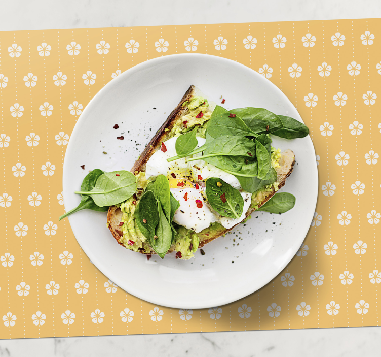 Podkładki na stół białe kwiaty żółte tło - TenStickers