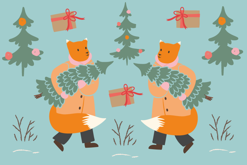 Podkładka na stół świąteczna z radosnym lisem z drzewkiem - TenStickers