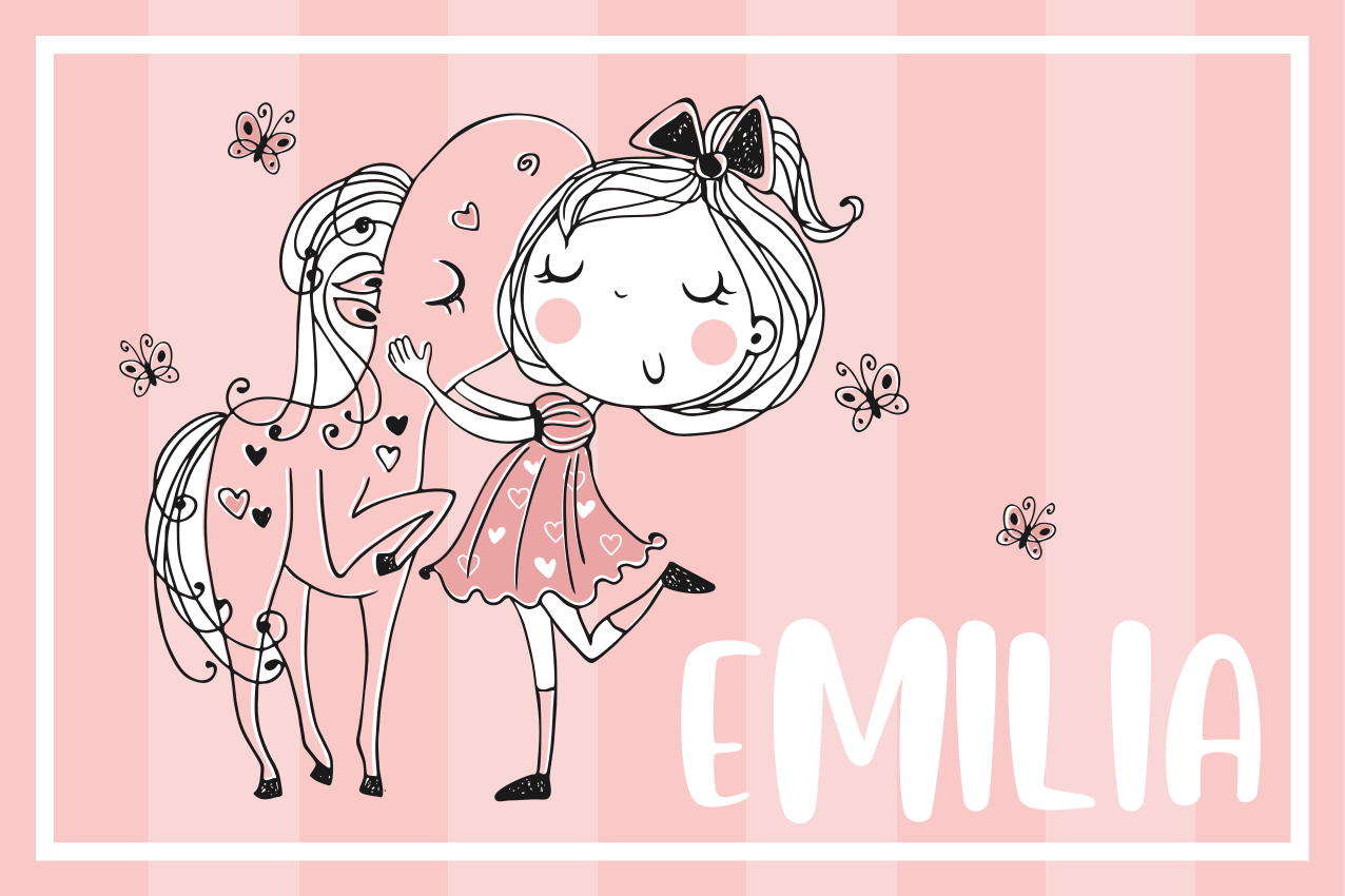 Podkładka na stół dla dzieci urocza dziewczynka z koniem - TenStickers