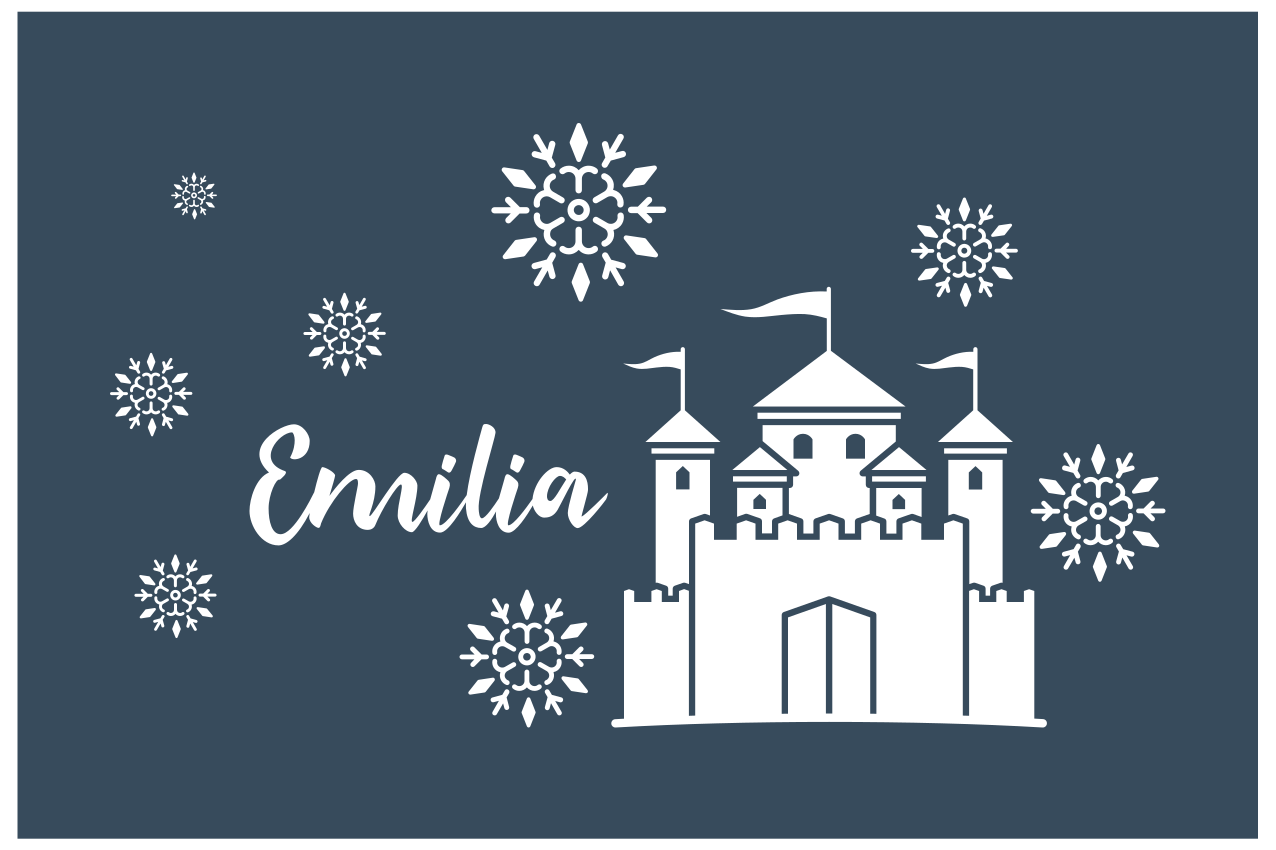 Podkładka zamek z płatkami śniegu i imieniem - TenStickers