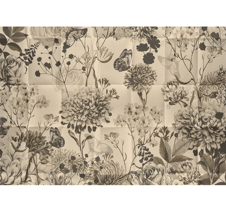 Fototapeta do sypialni beżowy wzór kwiatowy - TenStickers