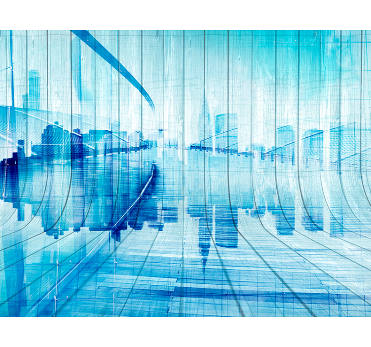 Fototapeta efekt drewna panorama miasta  - TenStickers