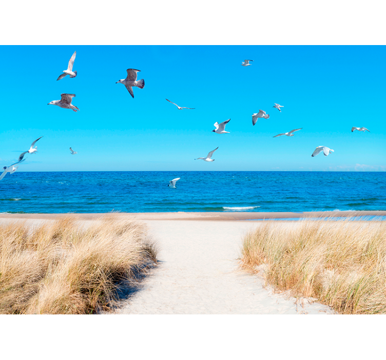 Tapeta do salonu morze i mewy nadmorski spokój - TenStickers